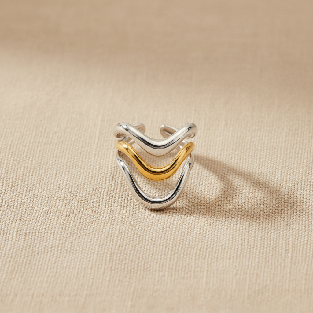 Anillo CHEVRON triple banda bicolor plata y dorado Yafred