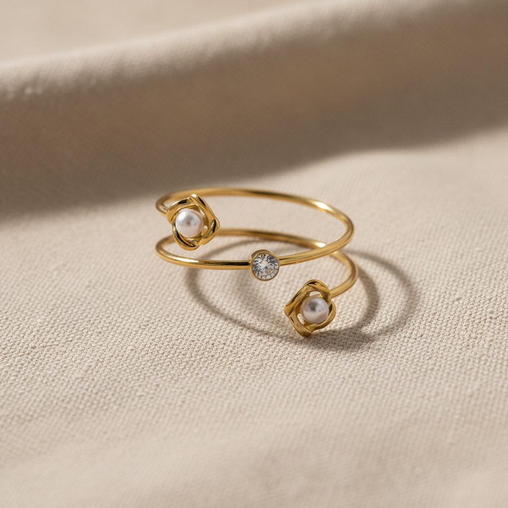 Anillo FLEUR perla cristal dorado Yafred