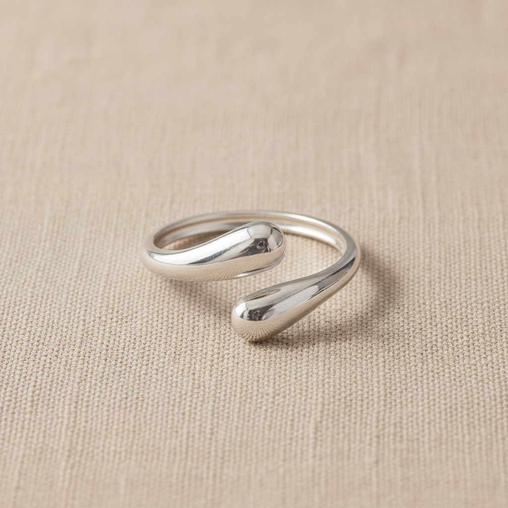 Anillo LUNA doble gota plateada Yafred