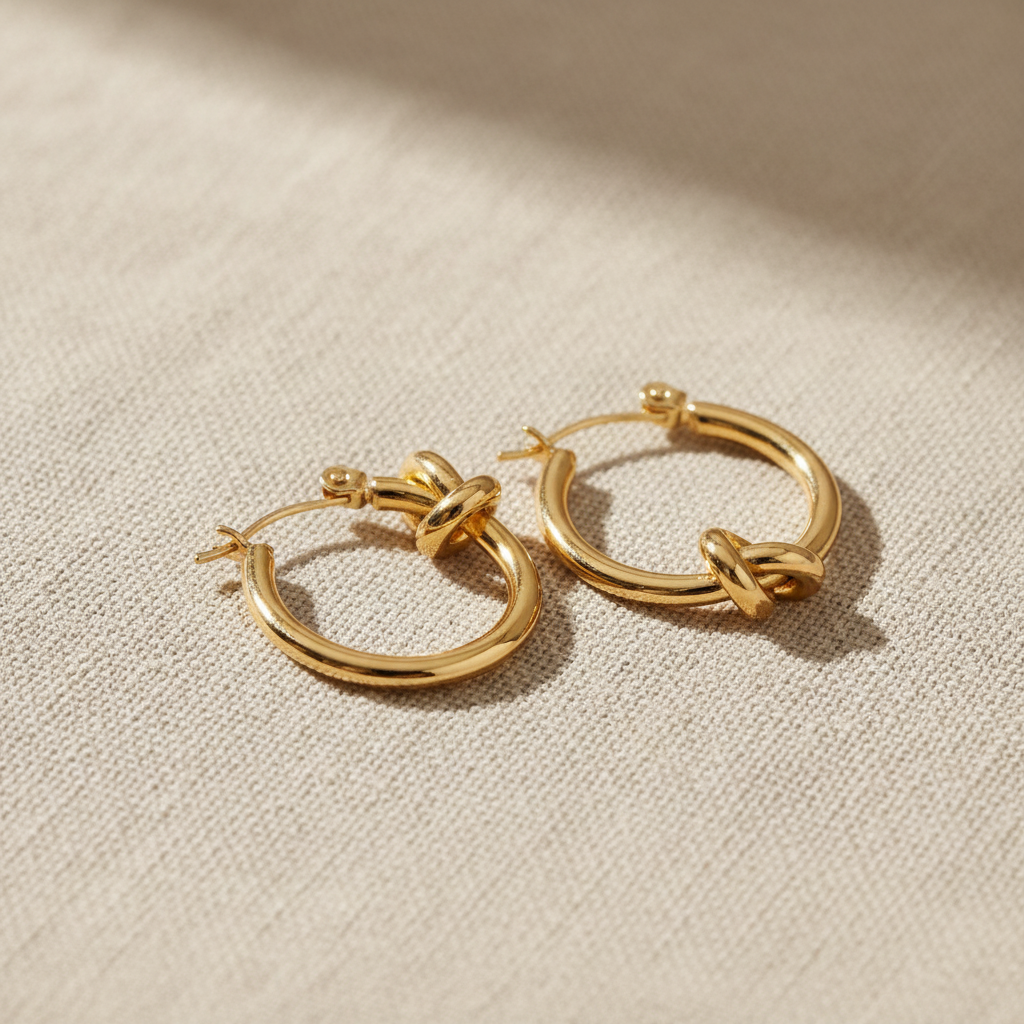 Aretes ARO NUDO dorado grueso con nudo decorativo en la base
