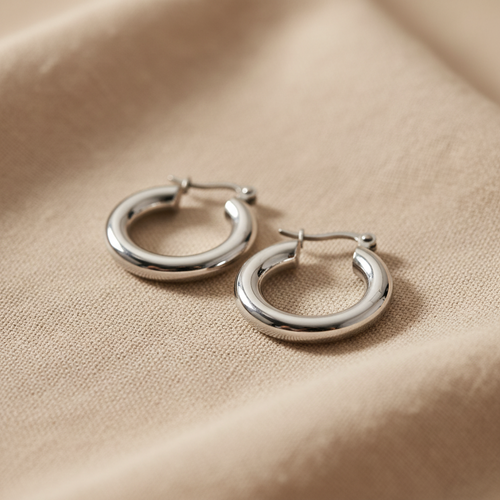 Aretes ARO TUBULAR plateado grueso con acabado espejo pulido