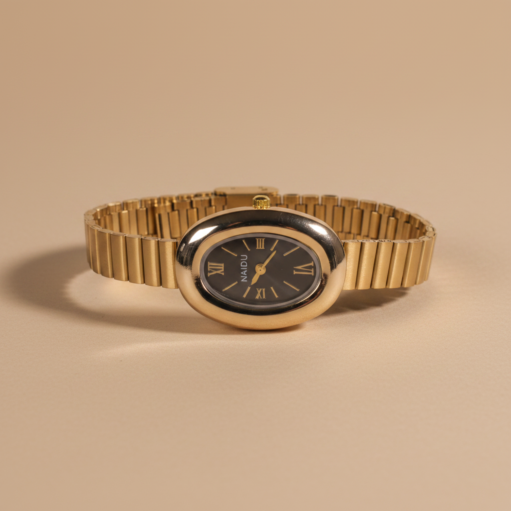 Reloj Dorado Ovalado MAIDU - Imagen editorial