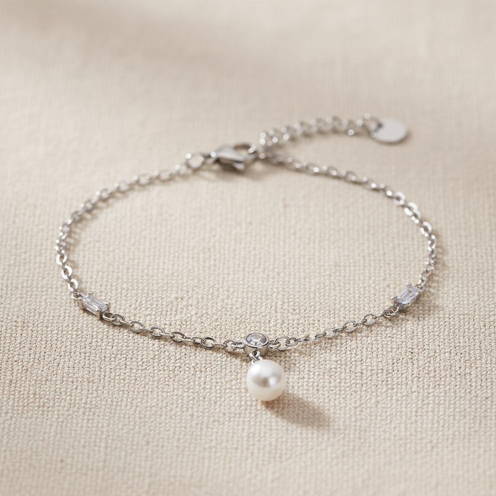 Pulsera ROSÉE perla colgante cristales plateada Yafred