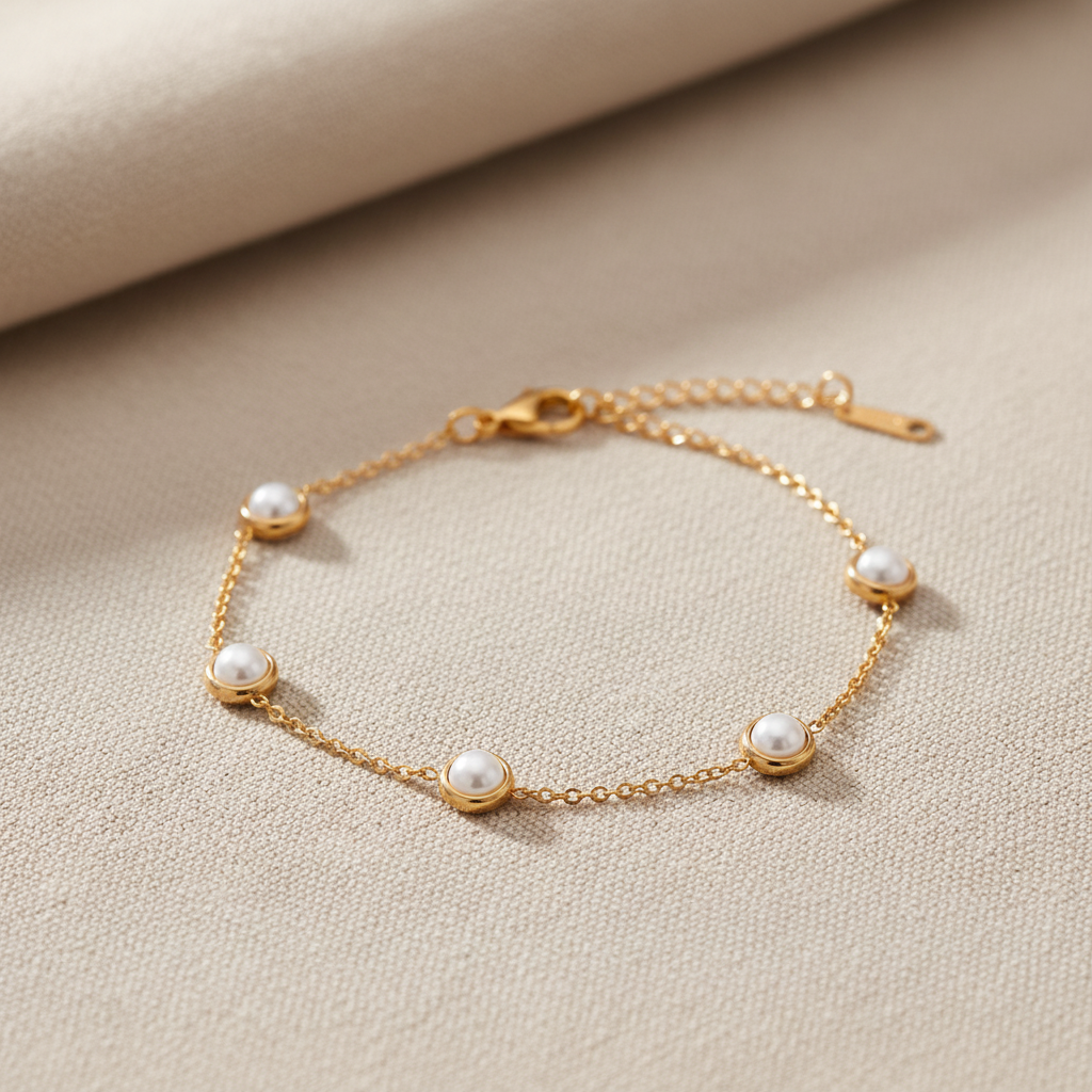 Pulsera ORBIT perlas bezel dorado Yafred